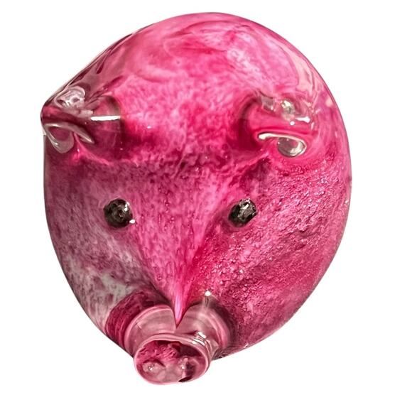 Art Glass Pig Paperweight Hand Blown Pink Magenta Figurine - Picture 1 of 3
